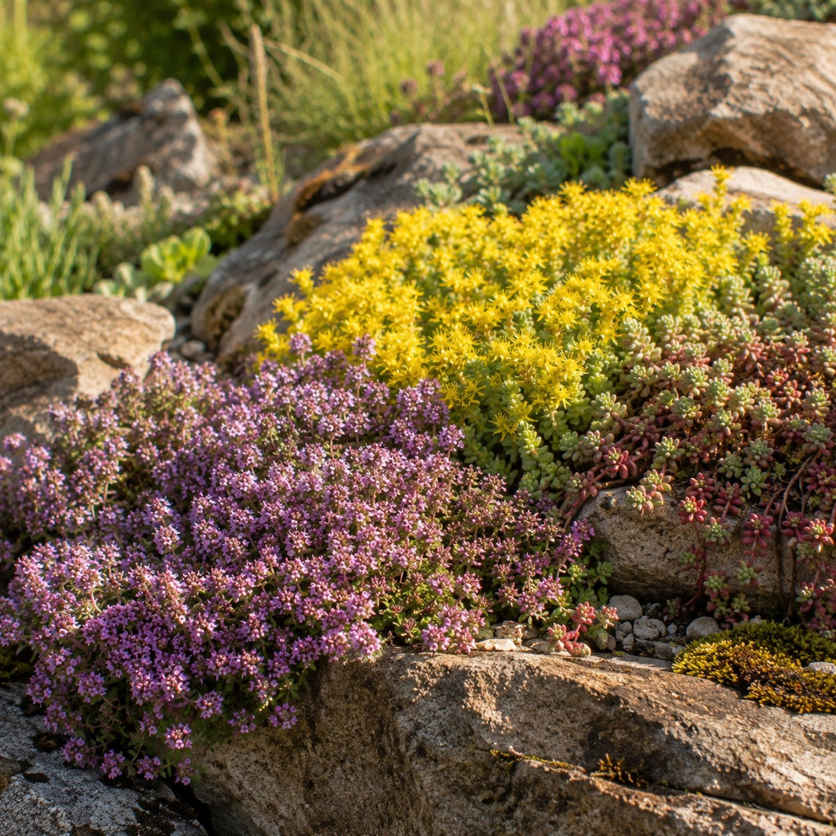 3 Vivaces tapissantes - Thymus serphyllum, Sedum acre , Sedum spurium - Bakker