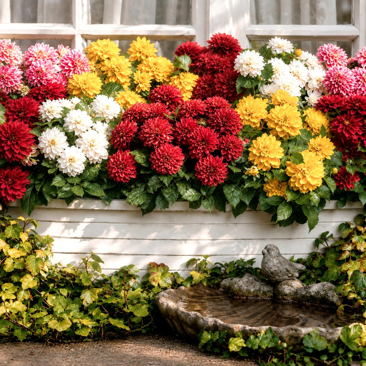 5 Dahlias nains (rouge, rose, blanc, orange, jaune) - Bakker