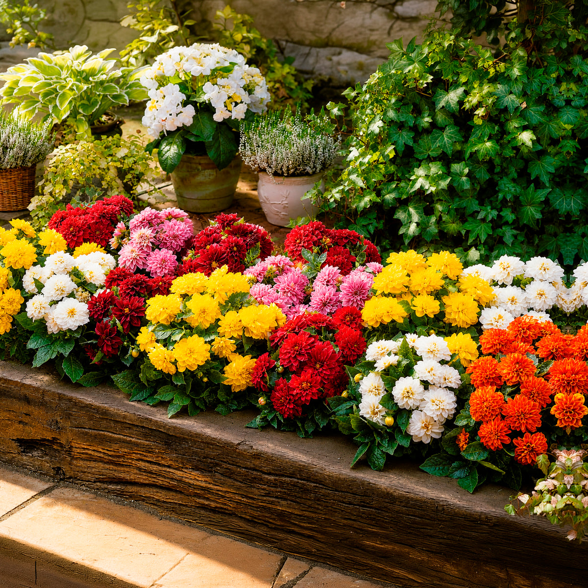 Dahlia GO GO - 5 Dahlias nains (rouge, rose, blanc, orange, jaune) - Bulbes de Dahlia