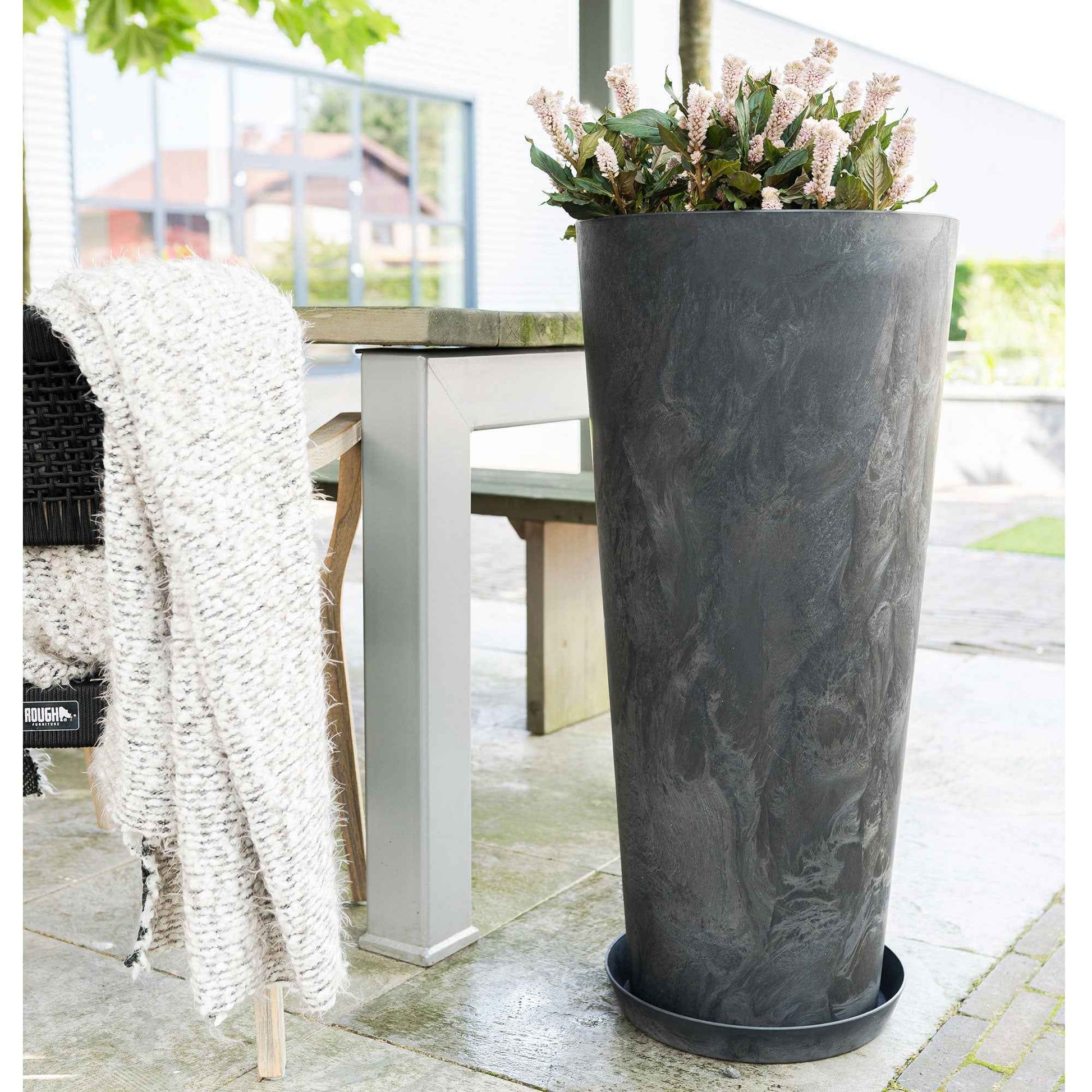 Artstone pot de fleurs haut Claire rond noir - Pot pour l'intérieur et l'extérieur - Pots d'extérieur en plastique
