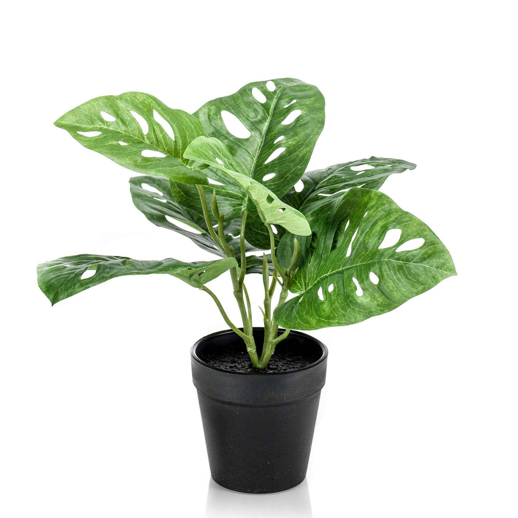 Plante à trous artificielle Monstera 'Monkey Leaf' avec cache-pot noir - Petites plantes artificielles