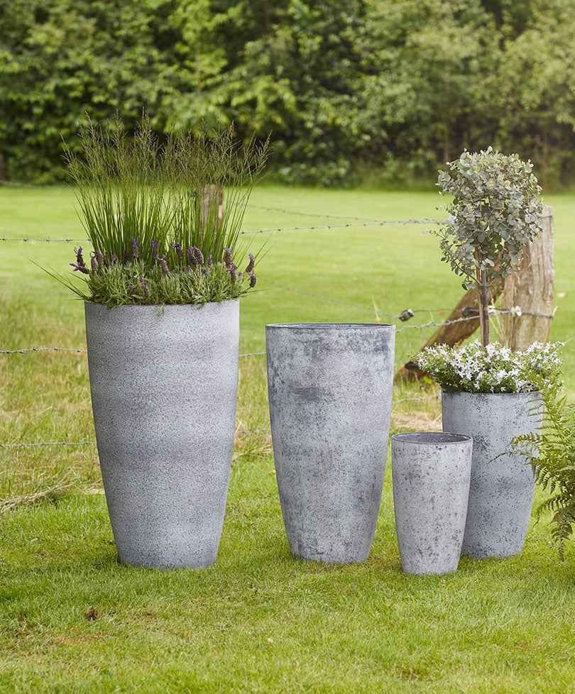 TS pot de fleurs haut Nova rond gris - Pot pour l'intérieur et l'extérieur - Grands pots de fleurs