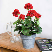 Plante artificielle Géranium rouge incl. cache-pot rond en céramique - Plantes artificielles